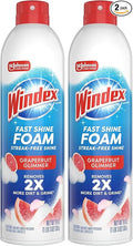 Windex Fast Shine Foam Glass Cleaner Supplies, No-Drip Window & Mirror Aerosol Spray, Streak-Free, Removes Fingerprints, Dust, Dirt & Smoke Film, Grapefruit Scent, 19 oz (Pack of 2)