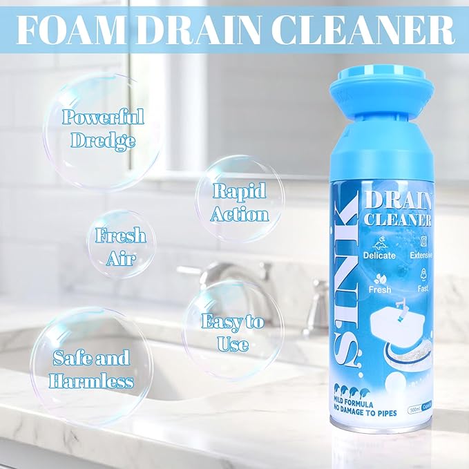 Foaming Drain Cleaner - Sink Cleaner and Deodorizer for Kitchen Sinks, Shower Drains, and Tubs, Monthly Maintenance to Avoid Clogs. (1pcs, sea blue)