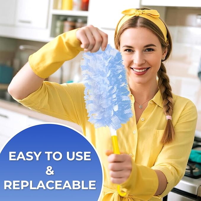 360° Heavy Duty Duster Refills for Swiffer,20 Count Duster Refills with 1 Handle,Dusting Furniture, Blinds, Ceiling Fans, Walls, Feather & Microfiber, Unscented,Disposable