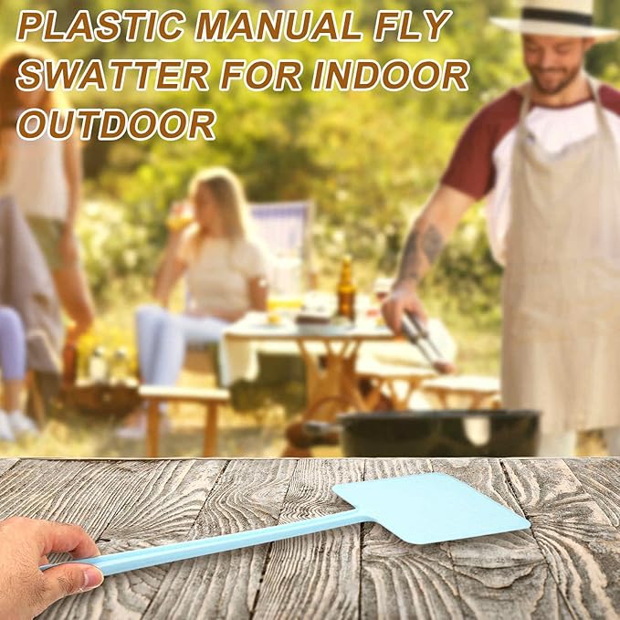 HARFINGTON 6pcs Fly Swatter 4.5"x4.5" Plastic Manual Heavy Duty Long Handle Fly Swatter for Home Indoor Outdoor, Silver