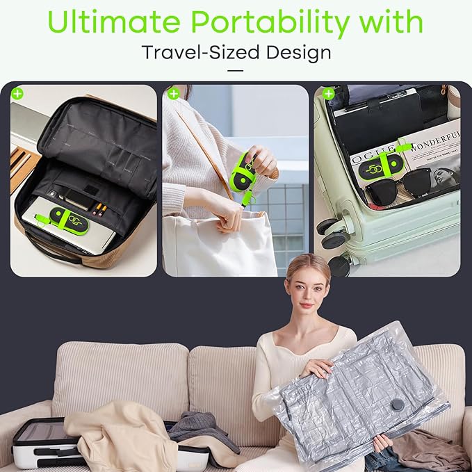 Vacbird Vacuum Bags for Travel with USB Pump, 12 Pack Carry-on Size Compression Packing for Luggage and Suitcase, Space Saver Bags for Clothes and Clothing Travel
