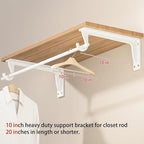 10 inch Closet Rod Bracket Support 400lb WYGWP Heavy Duty Closet Shelfs Support with Rod Holders, Wall Mounted Shelf Shelving Brackets with Hook for Wardrobe Walk-in Closet and Armoire(4pack White )