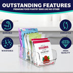 ELTOW 4-Pack Snack Organizer, 3-Compartment Plastic Bins with Removable Dividers, Chip & Food Storage for Pantry, Spices, Fridge, and Cabinet