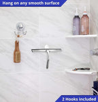 HOME SO Shower Squeegee for Glass Doors – Stainless Steel Squeegee with Adhesive Hooks - Window, Floor & Car Squeegee, Multi-Purpose Bathroom, Mirror & Tile Cleaner - Bathroom Essentials - Chrome 12"