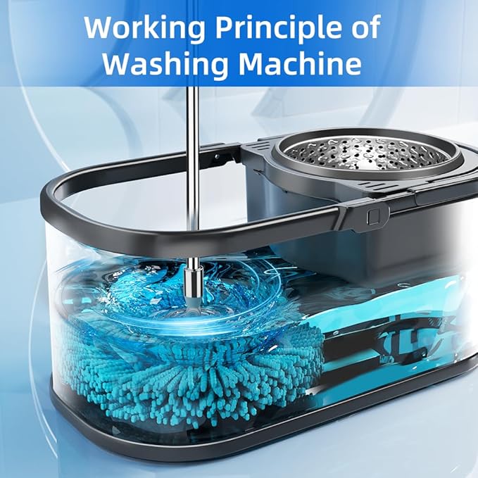 Spin Mop and Bucket with Wringer Set for Home,360° Mop and Bucket with Separate Clean and Dirty Water,Wet Dust Mop for Floor Cleaning with Extra Refills (Silver)