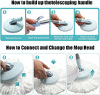 Spin Mop and Bucket with Wringer Set, 360° Spinning Mop Bucket System with 3 Microfiber Mop Replacement Heads, Adjustable Handle for Floor Cleaning (Light Blue)
