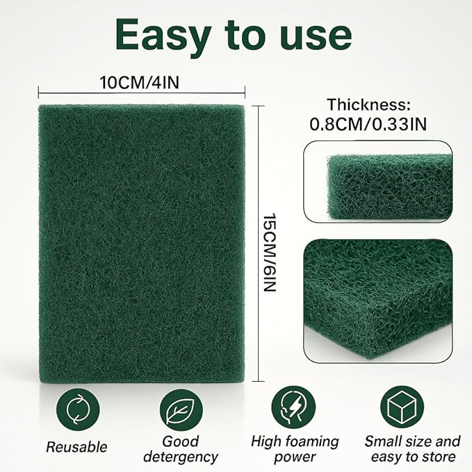 80-Pack 4" x 6" Heavy Duty Scouring Pads, Extra Thick 0.31" Non-Scratch Cleaning Pads for Rust, Cast Iron, Grill Grates, Oven Racks, BBQ, Pots, Pans & Cutlery - Reusable