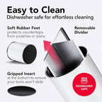 Cooler Kitchen White Rotating Extra Large Stainless Steel Utensil Holder Caddy with Sturdy No-Tip Weighted Base, Removable Divider, and Gripped Insert - Dishwasher Safe Metal Cooking Utensil Holder