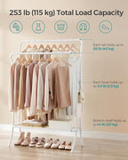SONGMICS Clothes Rack,Clothing Rack with Shelves,Garment Racks Heavy Duty,Double Rod Clothes Rack with 6 Hooks, Clothes Storage and Display,for Living Room,Bedroom, Cloud White UHSR109W01