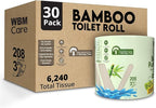 WBM Care Bamboo Toilet Tissue, Strong & Flexible 3-Ply, All Natural Tree Free and Septic Safe Paper Towels, 250 Sheets Each Roll, Total 7500 Sheets, 30 Rolls