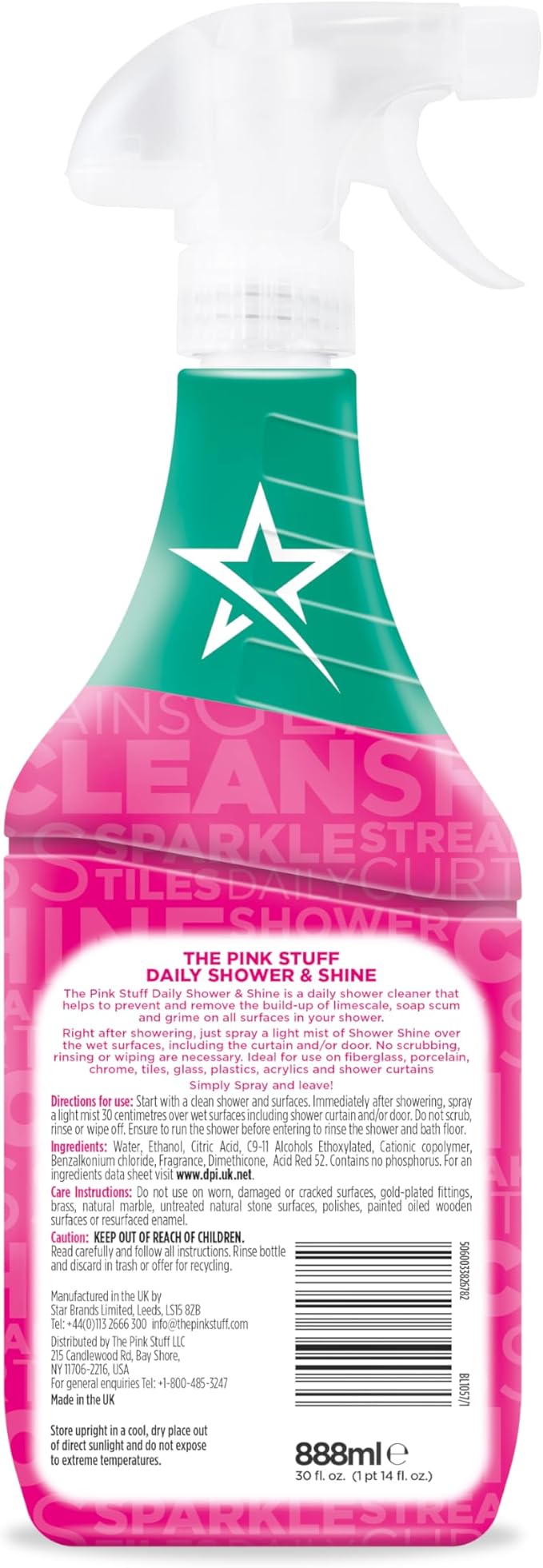 The Pink Stuff Miracle Daily Shower & Shine Spray – 30oz Bathroom Cleaner for Glass, Tile, Mirrors & Chrome – Prevents Soap Scum & Watermarks – No Rinse Spray & Leave Formula