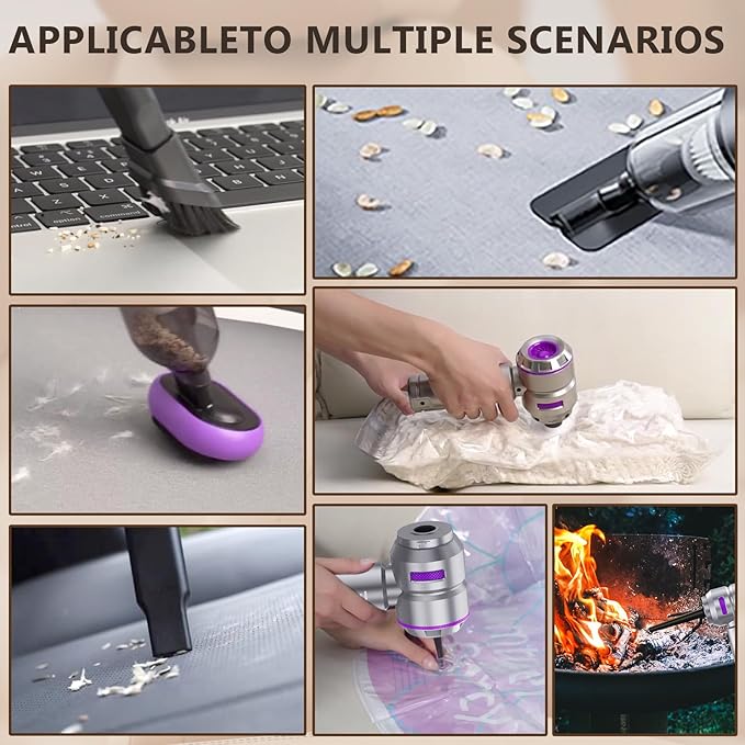 Handheld Vacuum Cordless, Car Vacuum Cleaner with 22000PA Brushless Motor, 4-in-1 Portable for Car Home, Vacuum & Blower, Inflator, HEPA, Pet Brush, LED Light, Type-C (Purple)