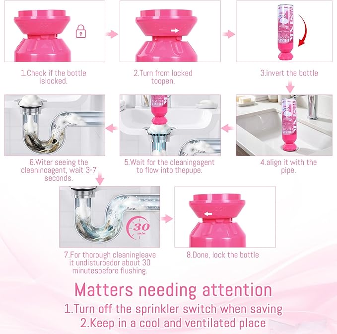 Foaming Drain Cleaner - Sink Cleaner and Deodorizer for Kitchen Sinks, Shower Drains, and Tubs, Monthly Maintenance to Avoid Clogs. (1pcs, coral pink)