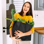WISELIFE Reusable Grocery Shopping Bags 10 Pack Large Foldable Tote Bags Bulk, with Long Handle for Shopping Groceries Clothes (Black)