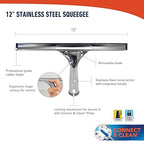 Unger Professional Stainless Steel Heavy-Duty Squeegee, 12", Silver