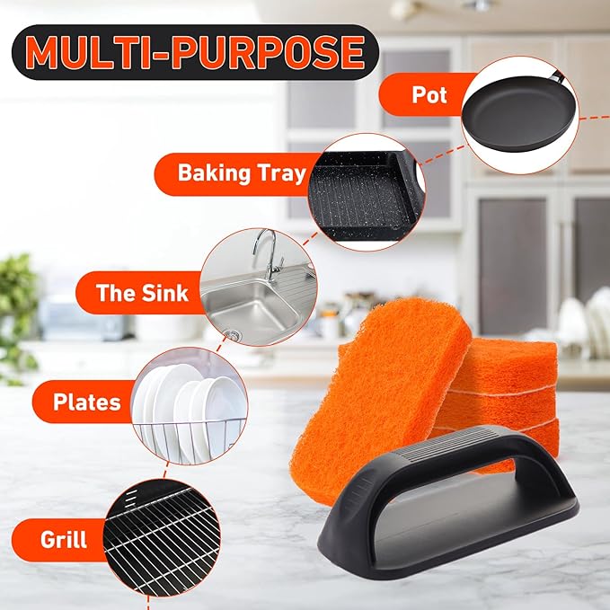 14-Piece Griddle Cleaning Kit for Blackstone and Camp Chef, Non-Scratch Scouring Pads for Cleaning Kitchen, Bathroom, Flat Top Grill Cleaning Kit with 13 Griddle Scrubber Pads with 1 Upgraded Handle