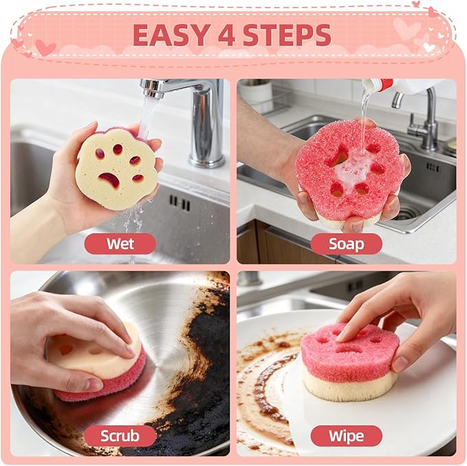 6pcs Scrub Sponges, Dual-Sided Temperature-Controlled Dish Sponges, Scratch-Free, Easy to Clean, Kitchen Cleaning Sponges for Tough Stains, Delicate Surfaces, Glassware, Cookware, Appliances