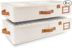 HOMELUX THEORY 2pc Under Bed Storage Containers, Bedroom Under the Bed Drawer Storage Organizer with Bins and Lids, Medium Underbed Clothes Storage Box Ideal for Blanket, Fabric, & Shoes (Ivory)