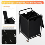 120L (31.7 Gal) Laundry Sorter 2 Section, Rolling Laundry Basket with Lockable Wheels and Lid, Laundry Hamper with 2 Separated Removable Bags Dirty Clothes Hamper for Laundry Room Organizer, Black