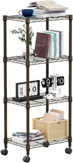 M MZG 1000 lbs 4-Shelf Adjustable Heavy Duty Steel Wire Rack, Adjustable Storage Shelving Unit with Wheel for Kitchen, Garage, Laundry Brown 11.8" D x 17.7" W x 40.8" H