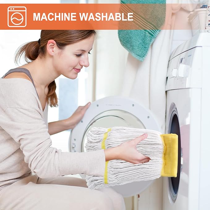 (2 Pack) Heavy Duty Mop Head Commercial Replacement for Floor Cleaning,Wet Industrial Cotton Looped End String Heads Refill,Yellow