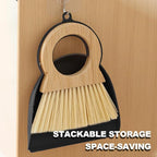Mini Broom and Dustpan Set Bamboo Broom with Dustpan Combo Set Portable Hand Sweeper for Office Kitchen Dorm Home Quick Cleanups (Black)