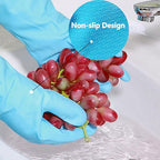 KINGFINGER Dishwashing Cleaning Gloves, 2 Pairs Reusable Rubber Gloves PVC Latex-Free Waterproof Long Cuff and Flock Lining Household Cleaning Glove(Blue + Purple)