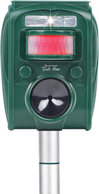 Lulu Home Ultrasonic Animal Repeller, Outdoor Weatherproof Solar Powered Rodent Repeller with Motion Activated Flashing LED Light, Repel Dogs, Cat, Squirrels, Raccoon, Rabbit, Fox & More