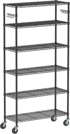 Folews 6-Tier Metal Storage Rack with Wheels, Sturdy Adjustable Wire Shelving Unit for Garage Kitchen Pantry Laundry Room, 36" W x 14" D x 75" H Large Rolling Organizer Shelf Easy Assembly, Black