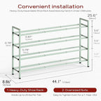 Bumusty 4-Tier Long Expandable Shoe Rack for Closet, 18"-44" Adjustable Shoe Rack for Entryway, 20-24 Pairs Large Shoe Organizer Shelf Storage, Sturdy Metal, Green