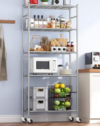 Sakugi Storage Shelves Organizer - 5 Tier Metal Shelf Organizer with Metal Wheels and Adjustable Leveling Feet, Heavy Duty Garage Shelving for Kitchen, Pantry and Closet, 33.1"x12.6"x73.5", Sliver