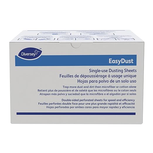 Diversey 9292466 EasyDust Single-use Dusting Sheets, Disposable Multisurface Cleaning Wipes for Floors, Dust Wipes Trap Dirt, Unscented 5x6-inch Sheets, 250-Sheets, 1-Box
