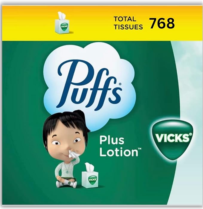 Puff Plus Lotion Vick Facial Tissues 16 Cubes, 2-Ply (48 Tissues per Box), Soft Lotion Tissue in Nature Vista Box