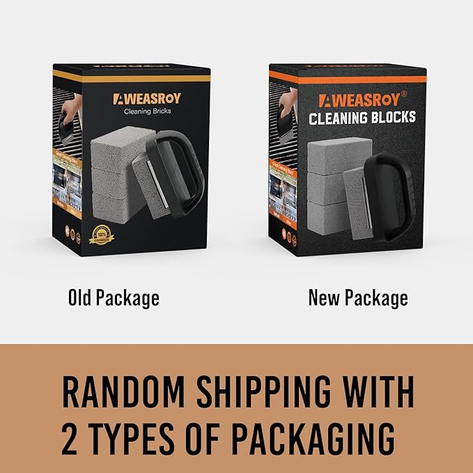 AWEASROY Heavy Duty Grill Cleaner, Grill Cleaning Bricks with Handle, Pumice Griddle Cleaning Stone Removing Stains for BBQ, Swimming Pool, Sink(4 Pack)