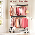 Heavy Duty Clothes Rack, 78.35" Rolling Clothing Rack for Hanging Clothes with Lockable Wheels, 6-Level Adjustable Double Rod Garment Rack for Bedroom, Laundry, Clothing Store, Black