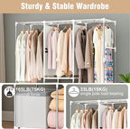 BAOKALER Portable Closet for Hanging Clothes 67 Inch Wide Large Capacity Portable Wardrobe Closet with Cover, Storage Shelves and 3 Hanging Rod, Gray Wardrobe Closet Easy to Assemble and Strong
