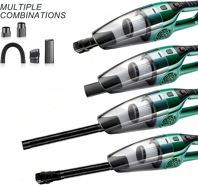 Car Vacuum Cleaner – 9000PA High Power Suction, DC 12V Portable Handheld Auto Vacuum with Attachments, Mini Car Interior Cleaner for Pet Hair, Dust, Crumbs, and Debris (Green)