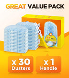 30 Count Duster Refill for Swiffer Duster with 1 Handle, One-Sided Disposable Dusters Refills with 4X Microfibers, Unscented Dusters for Cleaning Home, Furniture, Blinds & Vent
