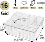 ZEXALOR Socks Underwear Drawer Organzier Dividers, 16 Compartment Removable Divided Plastic Storage Bin with Lid, Storage Organizer for Scarves Ties Bras, Clear Dresser Drawer Organizers