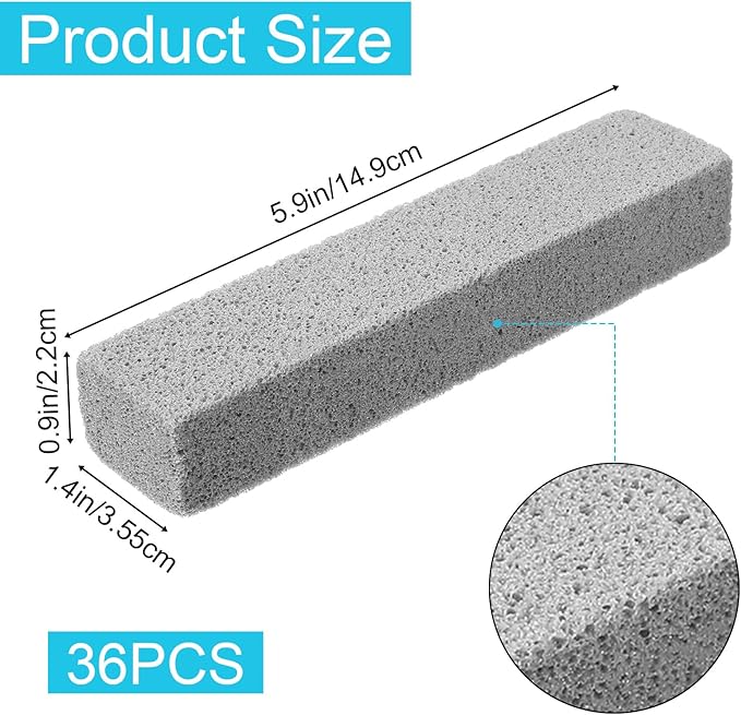 36 Pack Pumice Stone for Toilet Bowl Cleaner, Pumice Stone Remove Hard Water Rings, Calcium Buildup, Grease, Suitable for Bathroom, Kitchen Sink, Grill, Pool, Household (Grey, 5.9 x 1.4 x 1inch)