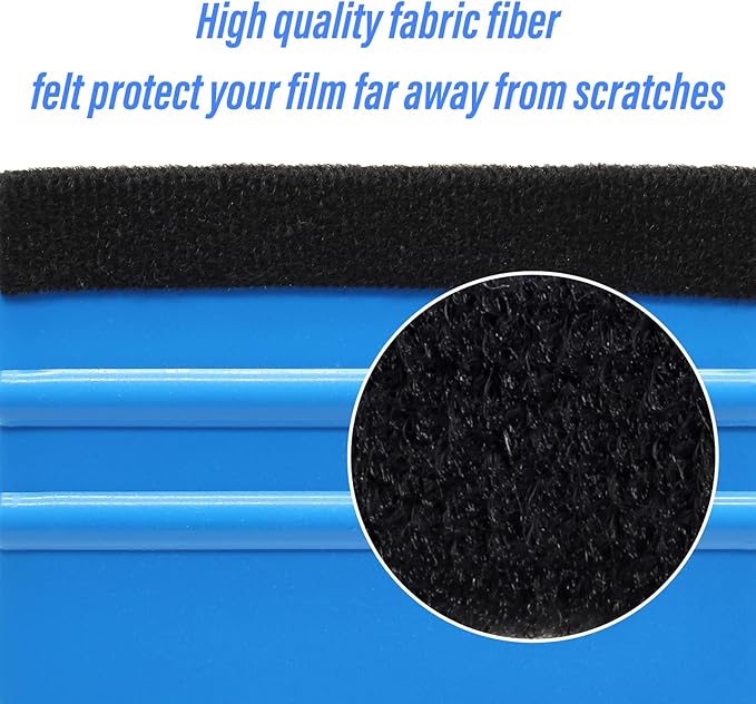 4 Inch Plastic Felt Edge Squeegee Tool Vinyl Squeegee for Window Tint, Wallpaper, Decal Sticker, Blue, 2Pcs