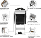 Wooden Valet Stand for Men, Clothing Rack with Top Tray Organizer, Shoe Shelf for Entryway, Bedroom, Office