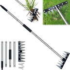Stainless Steel Weeding Tool - 8 Tine Garden Rake with Adjustable Handle (31"-63"), Heavy Duty Weed Puller for Soil Cultivation, Rust-Resistant Garden Hand Tool