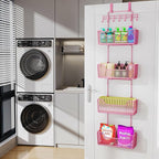 HapiRm Over Door Organizer Storage - Hanging Door Organizer with 4 Metal Large Capacity Baskets and Adjustable Coat Hook for Bathroom Bedroom Kitchen Pantry Closet Cabinet