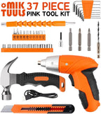 Electric Screwdriver 37pc Tool Set, Cordless & Rechargeable 3.6V Small Power Screwdriver Home Kit Set with Compact Hand Tool Box, Orange