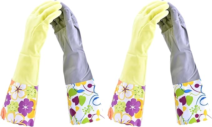 Household Gloves - Latex-Free, Waterproof, Long Cuff, Soft Lining Non-Slip, Adjustable Strap, Multi-Layer Protection, Flexible, Durable, Chemical-Resistant, Reusable for Cleaning, 4 Pair XL