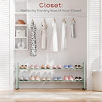 Bumusty 2-Tier Long Expandable Shoe Rack for Closet, 18"-44" Adjustable Shoe Rack for Entryway, 10-12 Pairs Large Shoe Organizer Shelf Storage, Sturdy Metal, Green