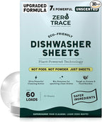Zero Trace Dishwasher Detergent Eco-Friendly Sheets for Dish Washing - Plant Powered Technology- Unscented- 60 Loads