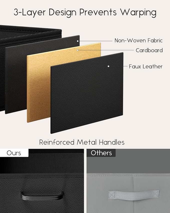 Homsorout Stackable Storage Drawers - 2 Tier Closet Drawers, Closet Organizer with Metal Handles, Night Stand with Collapsible Bins, Fabric Dresser for Bedroom, Dorm, Office, Black, 1 Pack