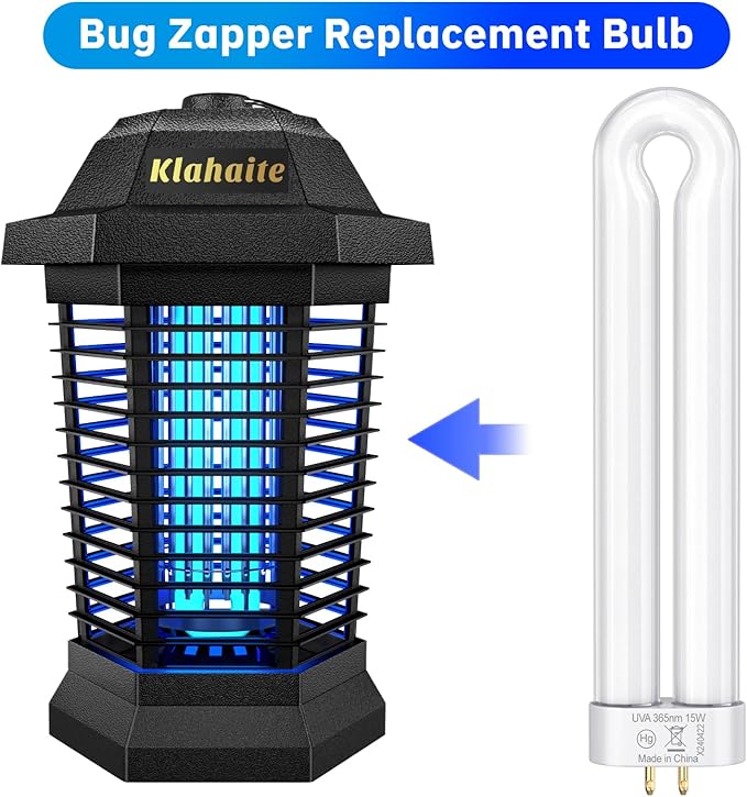 Klahaite Replacement Light Bulb Bug Zapper 15W Bug Light Bulbs for K15, X3,T6, T8, T9 Bug Zapper Outdoor 4-Pin Base U Shaped Twin Tube Bulb for Outdoor Mosquito Zapper, 2 Pack